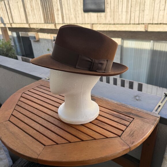 Indiana Jones Brown Fedora Hat Size 7 1/8 Wool Felt - Picture 2 of 5